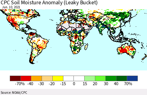 World CPC Soil Moisture Anomaly (Leaky Bucket) Thematic Map For 6/6/2021 - 6/10/2021