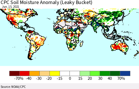World CPC Soil Moisture Anomaly (Leaky Bucket) Thematic Map For 6/11/2021 - 6/15/2021