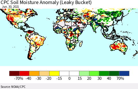 World CPC Soil Moisture Anomaly (Leaky Bucket) Thematic Map For 6/26/2021 - 6/30/2021