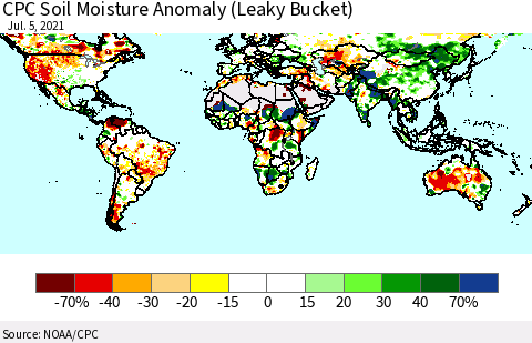 World CPC Soil Moisture Anomaly (Leaky Bucket) Thematic Map For 7/1/2021 - 7/5/2021