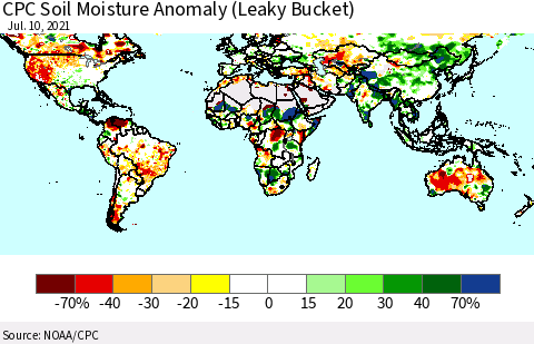 World CPC Soil Moisture Anomaly (Leaky Bucket) Thematic Map For 7/6/2021 - 7/10/2021