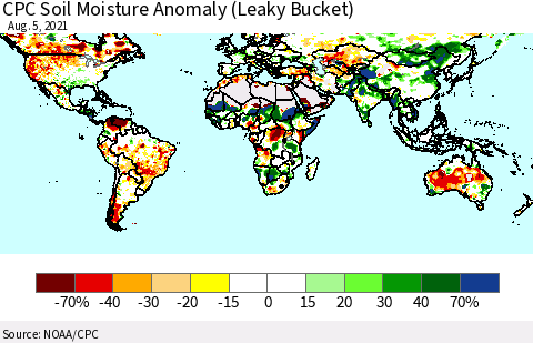 World CPC Soil Moisture Anomaly (Leaky Bucket) Thematic Map For 8/1/2021 - 8/5/2021