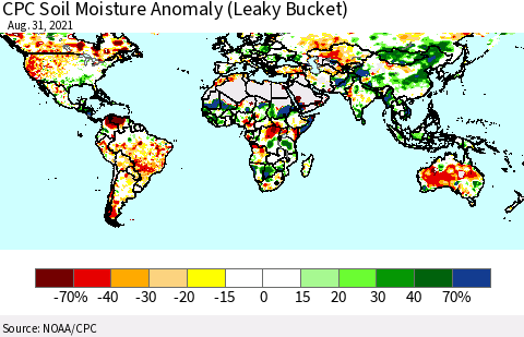 World CPC Soil Moisture Anomaly (Leaky Bucket) Thematic Map For 8/26/2021 - 8/31/2021