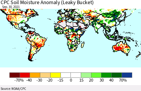 World CPC Soil Moisture Anomaly (Leaky Bucket) Thematic Map For 9/26/2021 - 9/30/2021