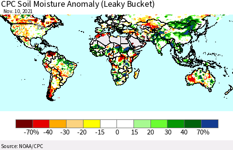 World CPC Soil Moisture Anomaly (Leaky Bucket) Thematic Map For 11/6/2021 - 11/10/2021