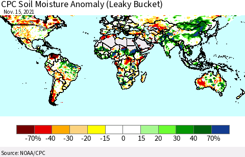 World CPC Soil Moisture Anomaly (Leaky Bucket) Thematic Map For 11/11/2021 - 11/15/2021