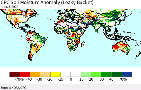 World CPC Soil Moisture Anomaly (Leaky Bucket) Thematic Map For 1/1/2022 - 1/5/2022