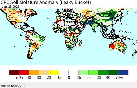 World CPC Soil Moisture Anomaly (Leaky Bucket) Thematic Map For 1/21/2022 - 1/25/2022