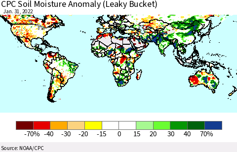 World CPC Soil Moisture Anomaly (Leaky Bucket) Thematic Map For 1/26/2022 - 1/31/2022