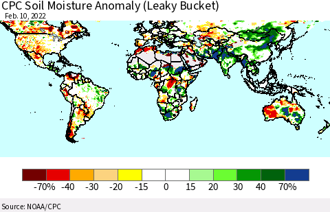 World CPC Soil Moisture Anomaly (Leaky Bucket) Thematic Map For 2/6/2022 - 2/10/2022