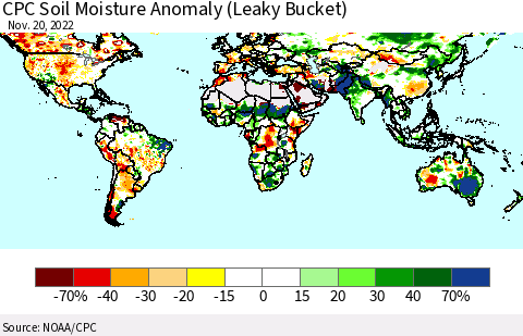 World CPC Soil Moisture Anomaly (Leaky Bucket) Thematic Map For 11/16/2022 - 11/20/2022