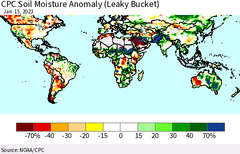 World CPC Soil Moisture Anomaly (Leaky Bucket) Thematic Map For 1/11/2023 - 1/15/2023