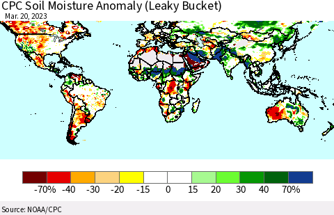 World CPC Soil Moisture Anomaly (Leaky Bucket) Thematic Map For 3/16/2023 - 3/20/2023