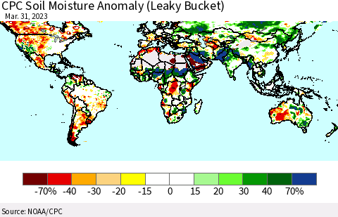 World CPC Soil Moisture Anomaly (Leaky Bucket) Thematic Map For 3/26/2023 - 3/31/2023