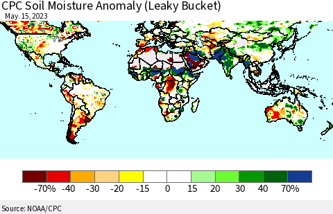 World CPC Soil Moisture Anomaly (Leaky Bucket) Thematic Map For 5/11/2023 - 5/15/2023