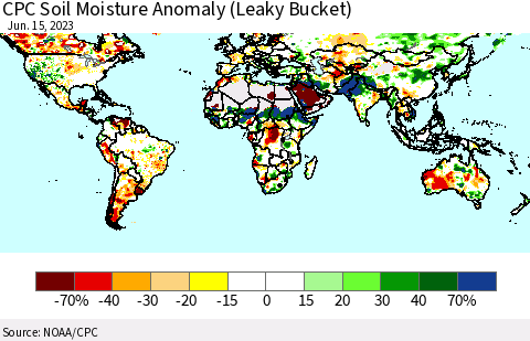 World CPC Soil Moisture Anomaly (Leaky Bucket) Thematic Map For 6/11/2023 - 6/15/2023