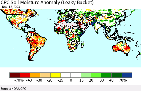 World CPC Soil Moisture Anomaly (Leaky Bucket) Thematic Map For 11/11/2023 - 11/15/2023