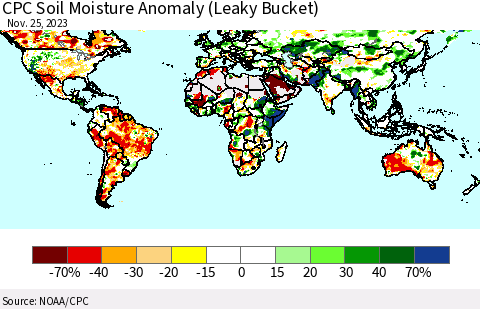 World CPC Soil Moisture Anomaly (Leaky Bucket) Thematic Map For 11/21/2023 - 11/25/2023