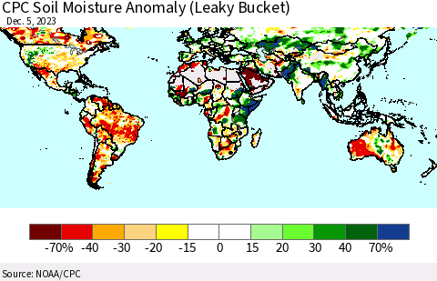 World CPC Soil Moisture Anomaly (Leaky Bucket) Thematic Map For 12/1/2023 - 12/5/2023