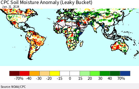 World CPC Soil Moisture Anomaly (Leaky Bucket) Thematic Map For 1/26/2024 - 1/31/2024