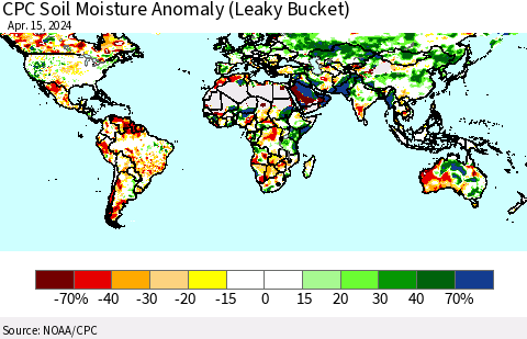 World CPC Soil Moisture Anomaly (Leaky Bucket) Thematic Map For 4/11/2024 - 4/15/2024