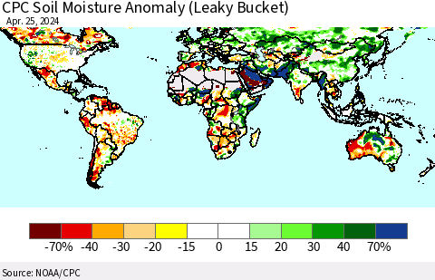 World CPC Soil Moisture Anomaly (Leaky Bucket) Thematic Map For 4/21/2024 - 4/25/2024