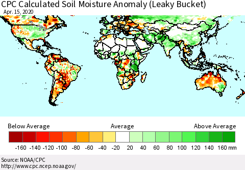 World CPC Soil Moisture Departure from Normal (Leaky Bucket) Thematic Map For 4/11/2020 - 4/15/2020