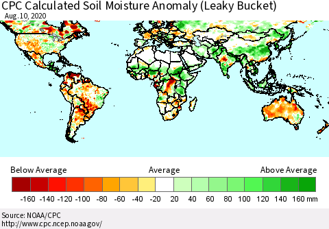 World CPC Soil Moisture Departure from Normal (Leaky Bucket) Thematic Map For 8/6/2020 - 8/10/2020