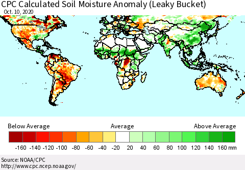 World CPC Soil Moisture Departure from Normal (Leaky Bucket) Thematic Map For 10/6/2020 - 10/10/2020
