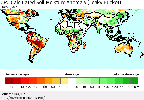 World CPC Soil Moisture Departure from Normal (Leaky Bucket) Thematic Map For 12/1/2020 - 12/5/2020
