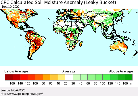 World CPC Soil Moisture Departure from Normal (Leaky Bucket) Thematic Map For 12/6/2020 - 12/10/2020