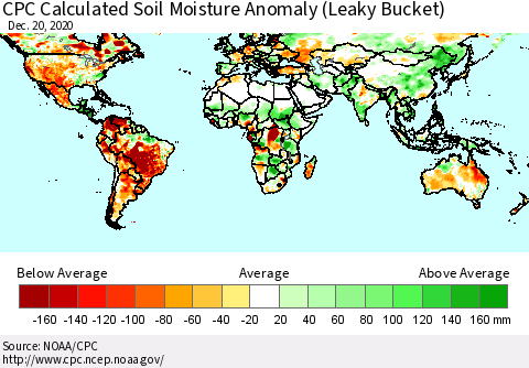World CPC Soil Moisture Departure from Normal (Leaky Bucket) Thematic Map For 12/16/2020 - 12/20/2020