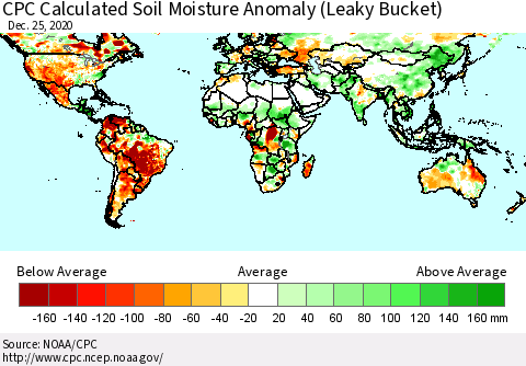World CPC Soil Moisture Departure from Normal (Leaky Bucket) Thematic Map For 12/21/2020 - 12/25/2020
