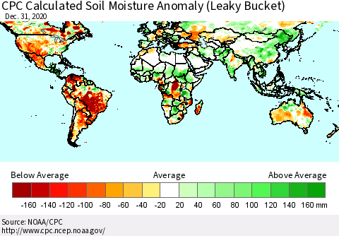 World CPC Soil Moisture Departure from Normal (Leaky Bucket) Thematic Map For 12/26/2020 - 12/31/2020