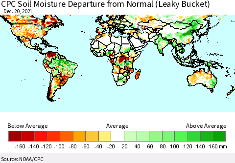 World CPC Soil Moisture Departure from Normal (Leaky Bucket) Thematic Map For 12/16/2021 - 12/20/2021