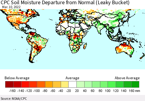 World CPC Soil Moisture Departure from Normal (Leaky Bucket) Thematic Map For 3/6/2022 - 3/10/2022