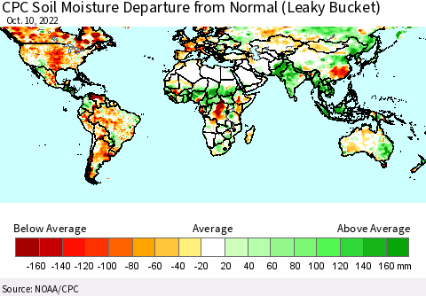 World CPC Soil Moisture Departure from Normal (Leaky Bucket) Thematic Map For 10/6/2022 - 10/10/2022