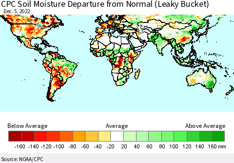 World CPC Soil Moisture Departure from Normal (Leaky Bucket) Thematic Map For 12/1/2022 - 12/5/2022