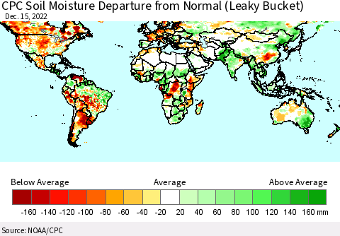 World CPC Soil Moisture Departure from Normal (Leaky Bucket) Thematic Map For 12/11/2022 - 12/15/2022
