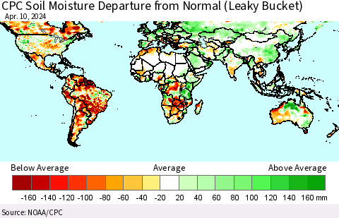 World CPC Soil Moisture Departure from Normal (Leaky Bucket) Thematic Map For 4/6/2024 - 4/10/2024