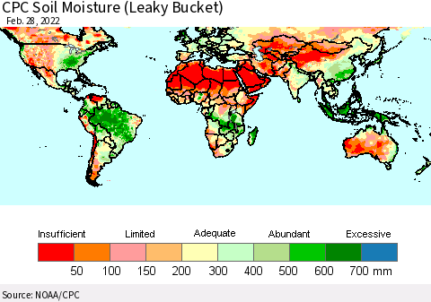 World CPC Soil Moisture (Leaky Bucket) Thematic Map For 2/26/2022 - 2/28/2022