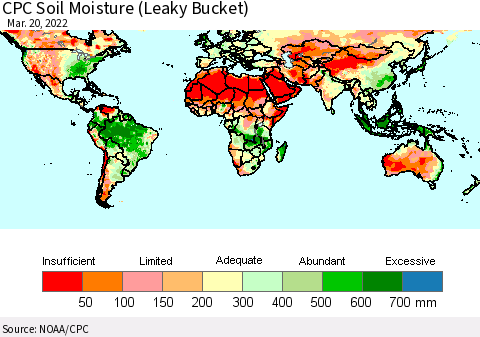 World CPC Soil Moisture (Leaky Bucket) Thematic Map For 3/16/2022 - 3/20/2022