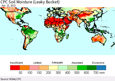 World CPC Soil Moisture (Leaky Bucket) Thematic Map For 4/21/2022 - 4/25/2022