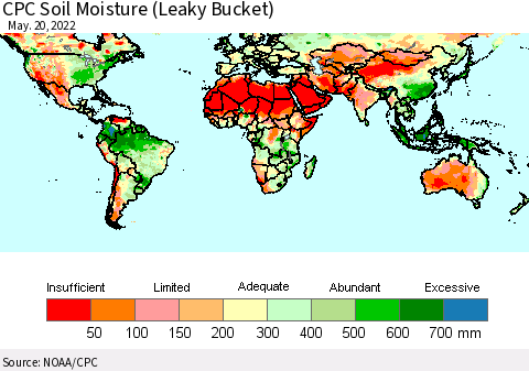 World CPC Soil Moisture (Leaky Bucket) Thematic Map For 5/16/2022 - 5/20/2022