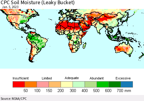 World CPC Soil Moisture (Leaky Bucket) Thematic Map For 1/1/2023 - 1/5/2023