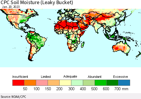 World CPC Soil Moisture (Leaky Bucket) Thematic Map For 1/16/2023 - 1/20/2023