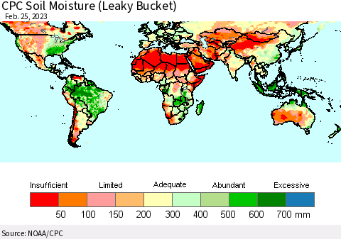 World CPC Soil Moisture (Leaky Bucket) Thematic Map For 2/21/2023 - 2/25/2023