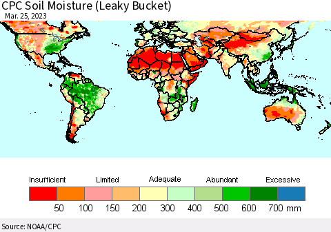 World CPC Soil Moisture (Leaky Bucket) Thematic Map For 3/21/2023 - 3/25/2023