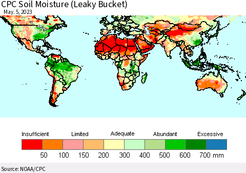 World CPC Soil Moisture (Leaky Bucket) Thematic Map For 5/1/2023 - 5/5/2023