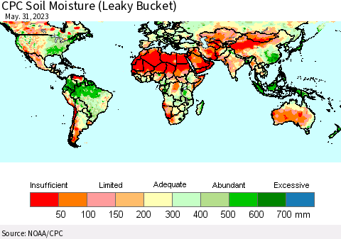 World CPC Soil Moisture (Leaky Bucket) Thematic Map For 5/26/2023 - 5/31/2023